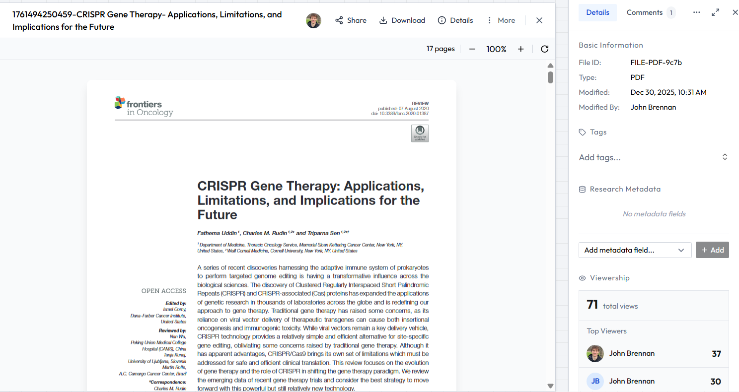 Research Specific File Viewing interface